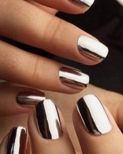 Short Silver Chrome Nail Manicure