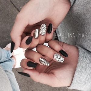 Black and Silver Matte and Metallic Nails
