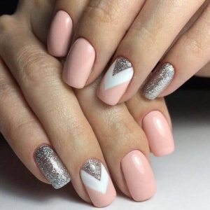 Chevron Silver, White, And Pink Manicure