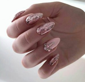 Heavily Glittered Nails With Rhinestone Accents