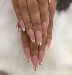 Pink with Gold French Tip Acrylic Nails
