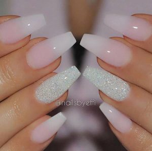 Long Nails with Silver Glitter