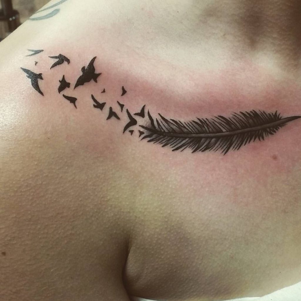 Collarbone Feather Tattoo
