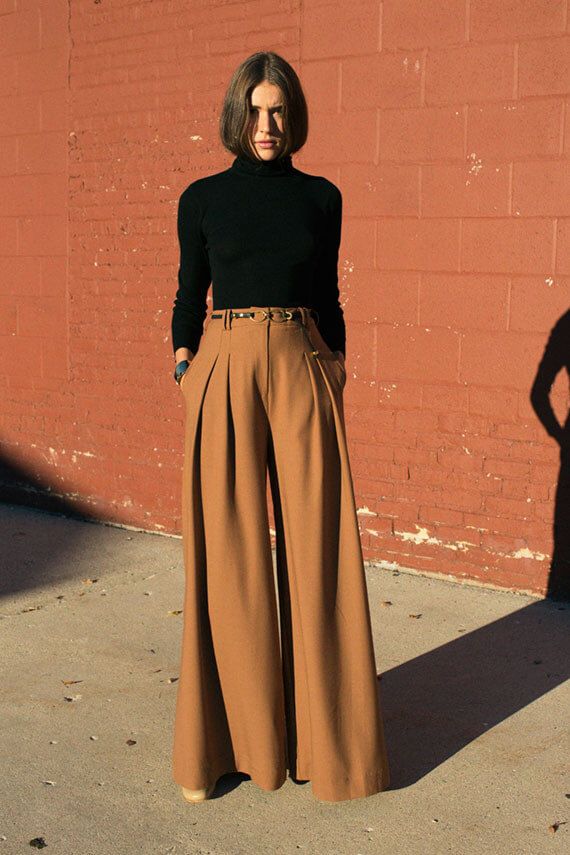 Turtleneck and Wide-Leg Trousers. Office Outfit Ideas for Women