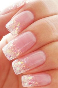 Irridescent Confetti Tips With Baby Pink Nails