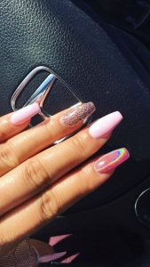 Glitter, Chrome, And Pink Trendy Nails