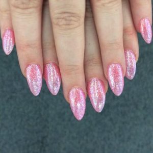 Hot Pink Glitter Pointed Nail Design